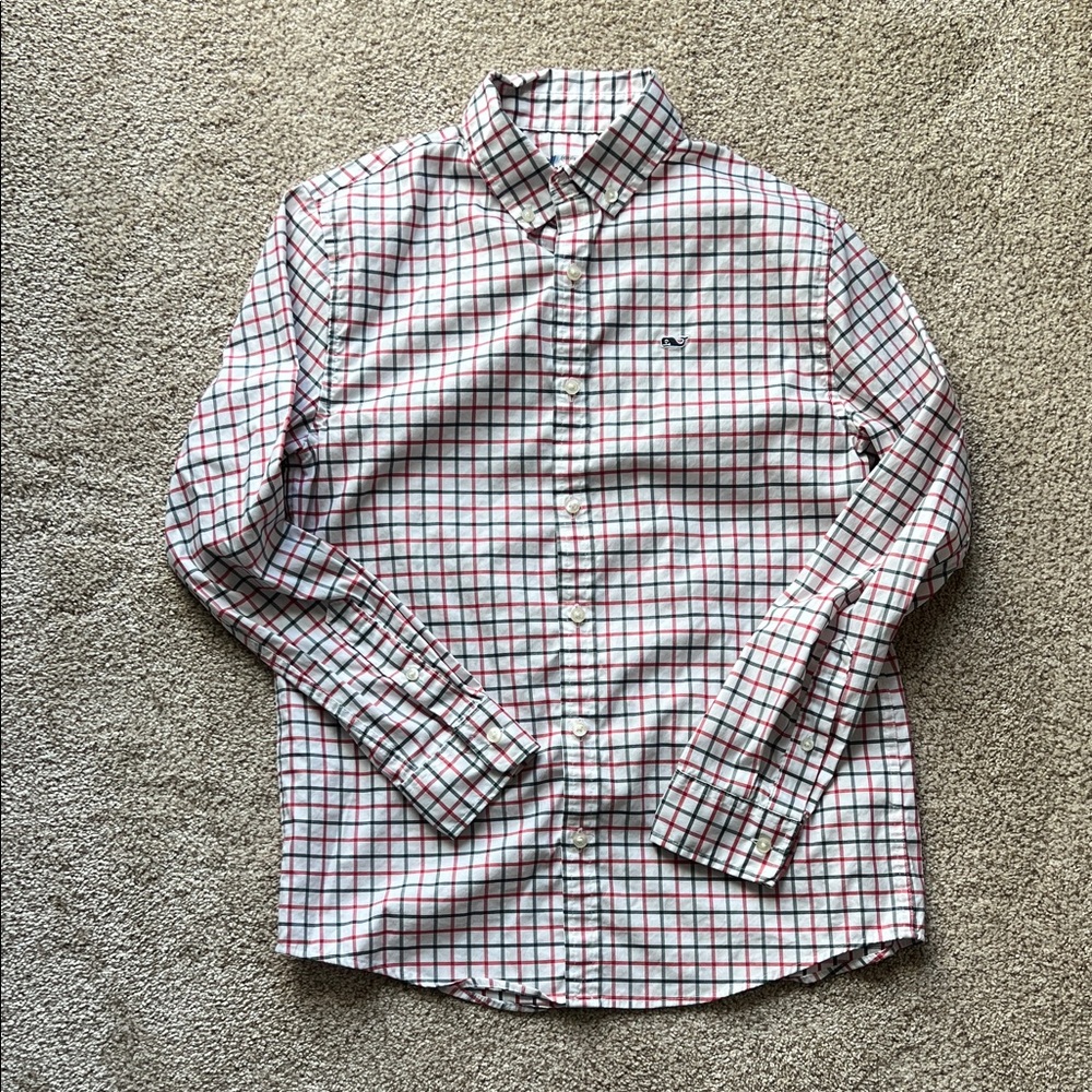Vineyard Vines Red and Green Checkered  Boys Button-Down Shirt